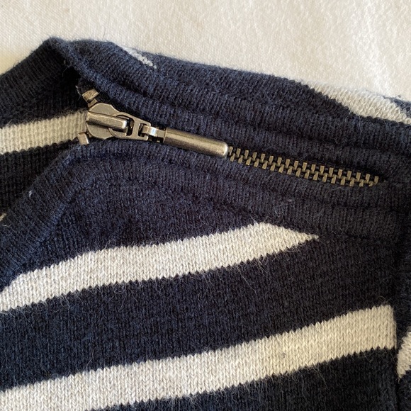 J. Jill Breton stripe nautical zip shoulder long knit tunic sweater navy grey - Picture 6 of 13